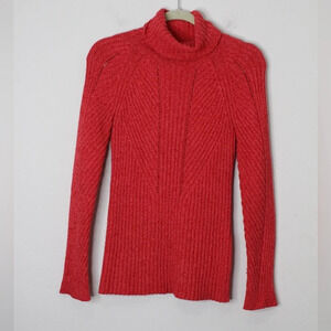 Sundance Ribbed Magenta Red Turtleneck Thick Silk Blend Sweater Size XS